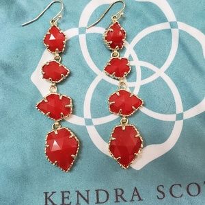 Kendra Scott Red Coral & Gold Chandelier Earrings
